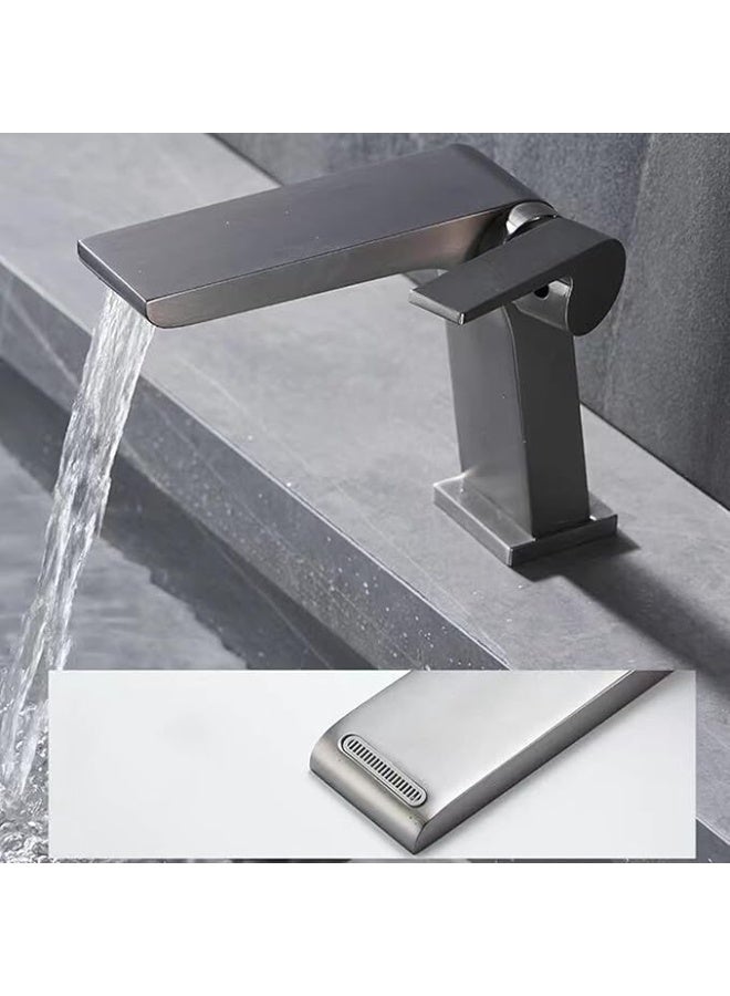 واي دي صنبور حوض عصري ذو ذراع واحد للحمام | صنبور حوض غسيل يُثبت على سطح الحوض | صنبور حوض مربع الشكل بفوهة مسطحة ومقبض تحكم سلس - Image 2